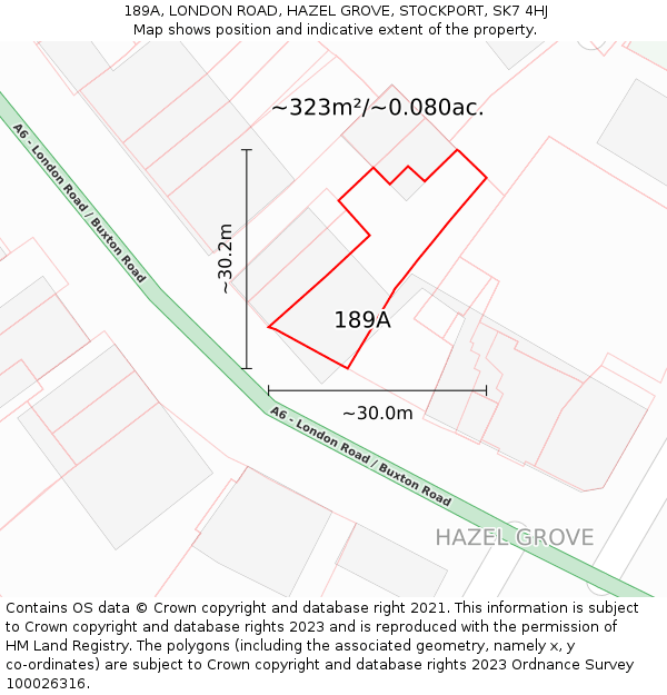 189A, LONDON ROAD, HAZEL GROVE, STOCKPORT, SK7 4HJ: Plot and title map
