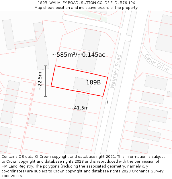 189B, WALMLEY ROAD, SUTTON COLDFIELD, B76 1PX: Plot and title map