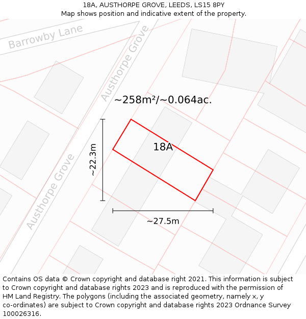 18A, AUSTHORPE GROVE, LEEDS, LS15 8PY: Plot and title map