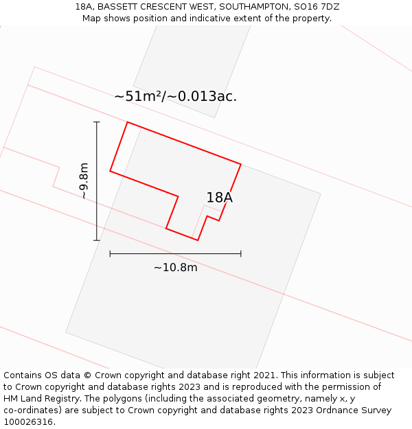18A, BASSETT CRESCENT WEST, SOUTHAMPTON, SO16 7DZ: Plot and title map