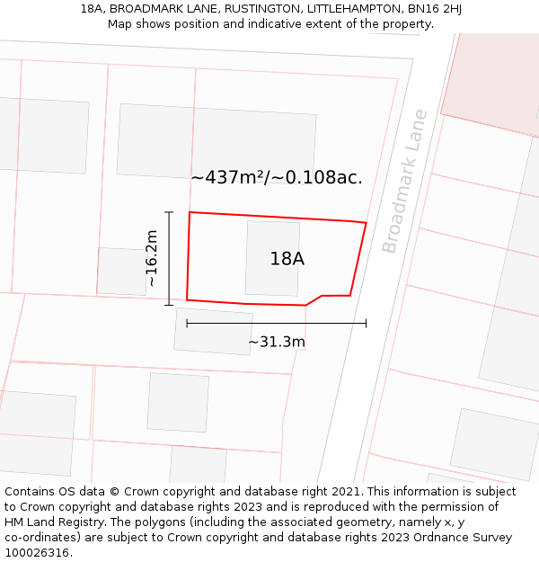 18A, BROADMARK LANE, RUSTINGTON, LITTLEHAMPTON, BN16 2HJ: Plot and title map