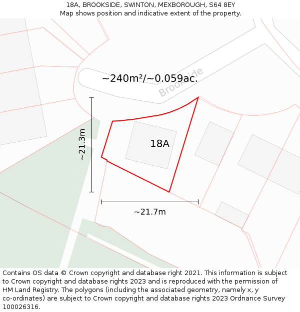 18A, BROOKSIDE, SWINTON, MEXBOROUGH, S64 8EY: Plot and title map