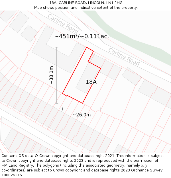 18A, CARLINE ROAD, LINCOLN, LN1 1HG: Plot and title map