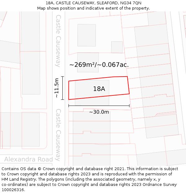 18A, CASTLE CAUSEWAY, SLEAFORD, NG34 7QN: Plot and title map