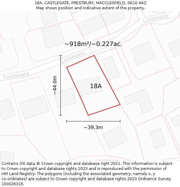 18A, CASTLEGATE, PRESTBURY, MACCLESFIELD, SK10 4AZ: Plot and title map