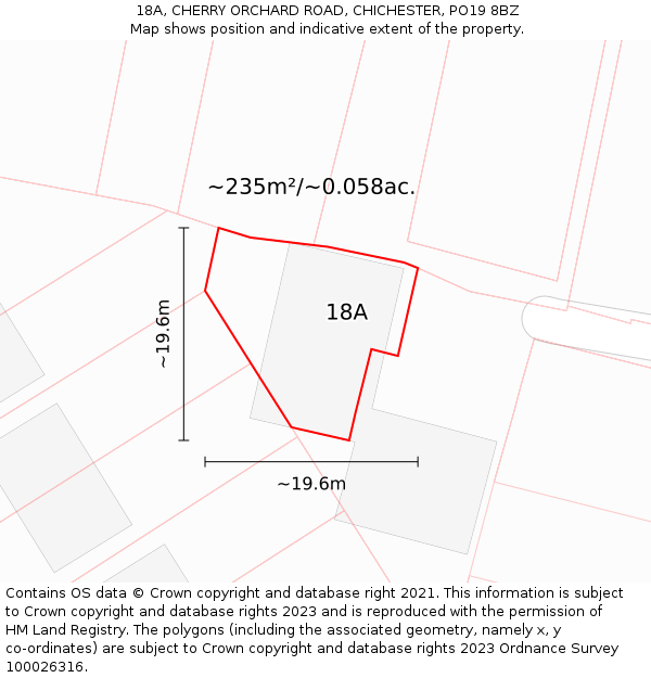 18A, CHERRY ORCHARD ROAD, CHICHESTER, PO19 8BZ: Plot and title map