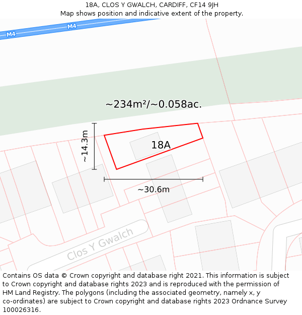 18A, CLOS Y GWALCH, CARDIFF, CF14 9JH: Plot and title map