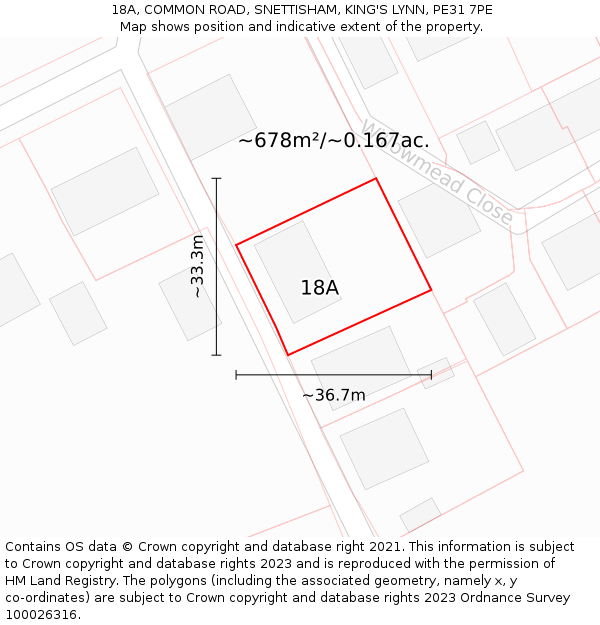 18A, COMMON ROAD, SNETTISHAM, KING'S LYNN, PE31 7PE: Plot and title map