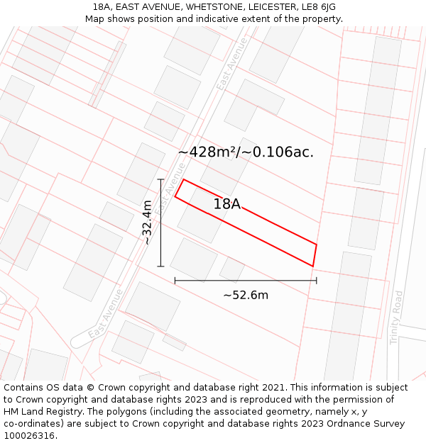 18A, EAST AVENUE, WHETSTONE, LEICESTER, LE8 6JG: Plot and title map