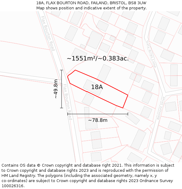 18A, FLAX BOURTON ROAD, FAILAND, BRISTOL, BS8 3UW: Plot and title map