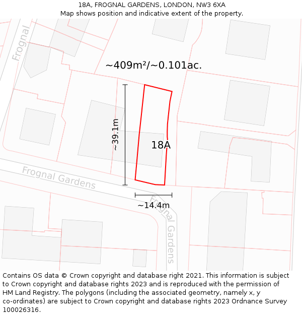 18A, FROGNAL GARDENS, LONDON, NW3 6XA: Plot and title map
