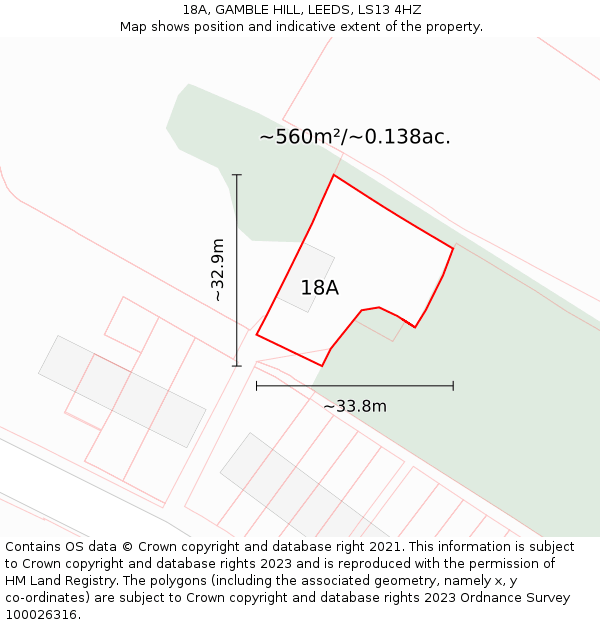 18A, GAMBLE HILL, LEEDS, LS13 4HZ: Plot and title map