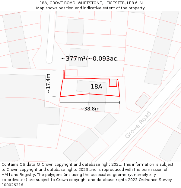 18A, GROVE ROAD, WHETSTONE, LEICESTER, LE8 6LN: Plot and title map