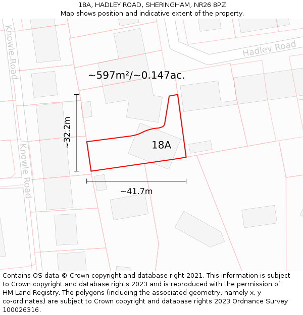 18A, HADLEY ROAD, SHERINGHAM, NR26 8PZ: Plot and title map