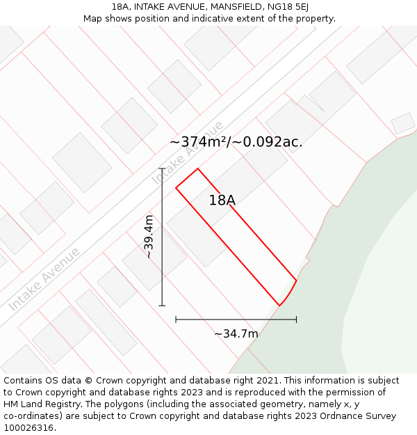 18A, INTAKE AVENUE, MANSFIELD, NG18 5EJ: Plot and title map