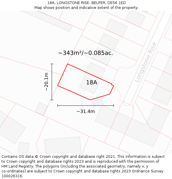 18A, LONGSTONE RISE, BELPER, DE56 1ED: Plot and title map