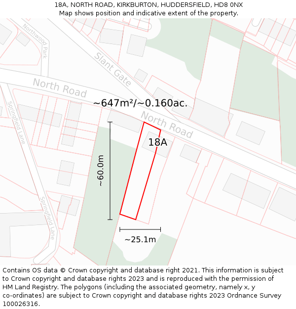 18A, NORTH ROAD, KIRKBURTON, HUDDERSFIELD, HD8 0NX: Plot and title map