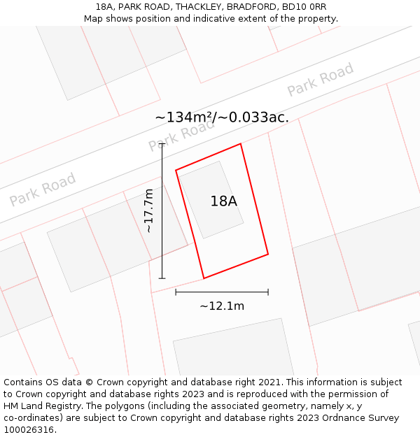 18A, PARK ROAD, THACKLEY, BRADFORD, BD10 0RR: Plot and title map