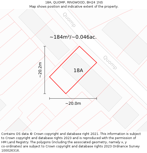 18A, QUOMP, RINGWOOD, BH24 1NS: Plot and title map
