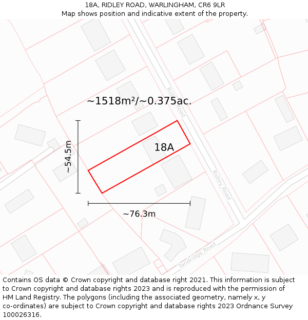 18A, RIDLEY ROAD, WARLINGHAM, CR6 9LR: Plot and title map