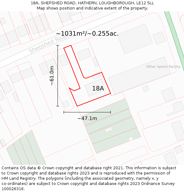 18A, SHEPSHED ROAD, HATHERN, LOUGHBOROUGH, LE12 5LL: Plot and title map
