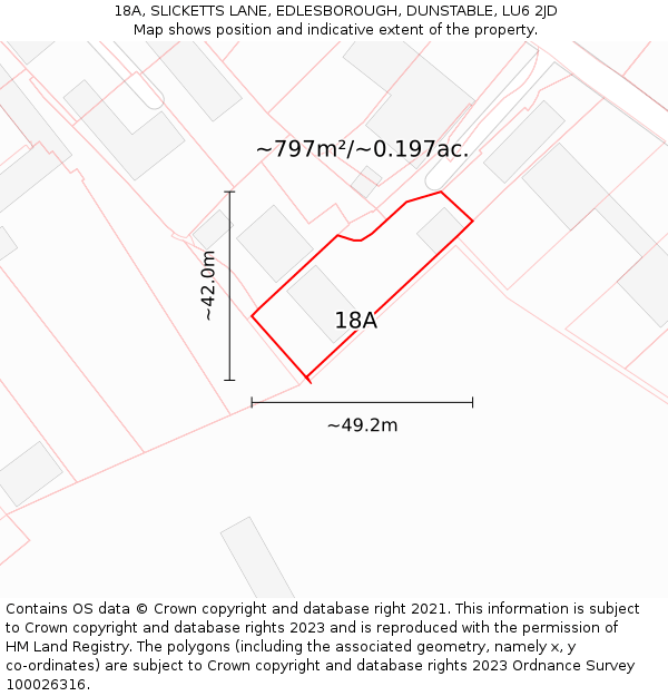 18A, SLICKETTS LANE, EDLESBOROUGH, DUNSTABLE, LU6 2JD: Plot and title map