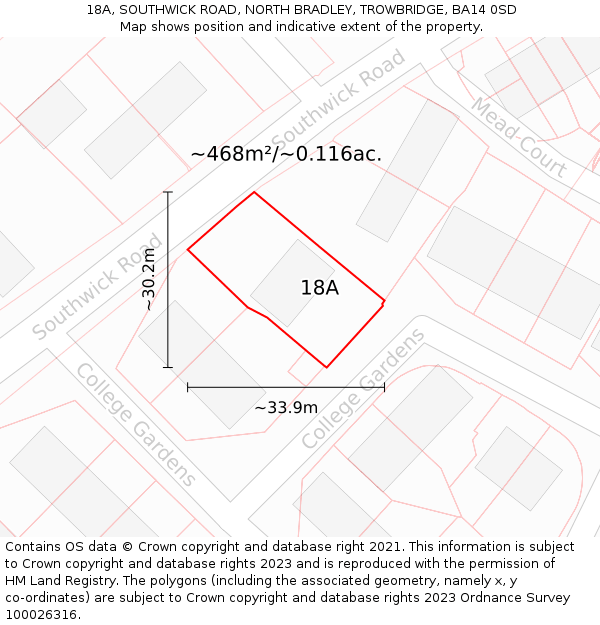 18A, SOUTHWICK ROAD, NORTH BRADLEY, TROWBRIDGE, BA14 0SD: Plot and title map