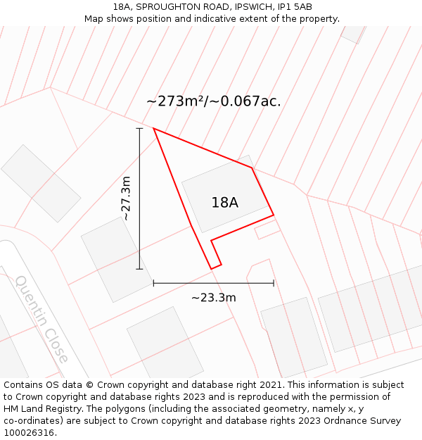 18A, SPROUGHTON ROAD, IPSWICH, IP1 5AB: Plot and title map