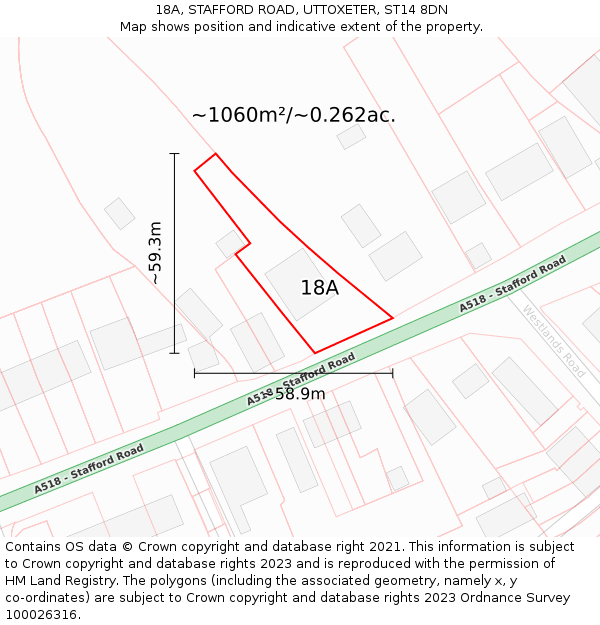 18A, STAFFORD ROAD, UTTOXETER, ST14 8DN: Plot and title map