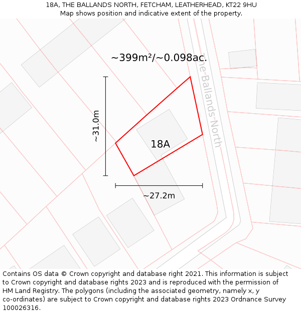 18A, THE BALLANDS NORTH, FETCHAM, LEATHERHEAD, KT22 9HU: Plot and title map