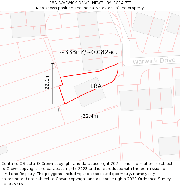 18A, WARWICK DRIVE, NEWBURY, RG14 7TT: Plot and title map