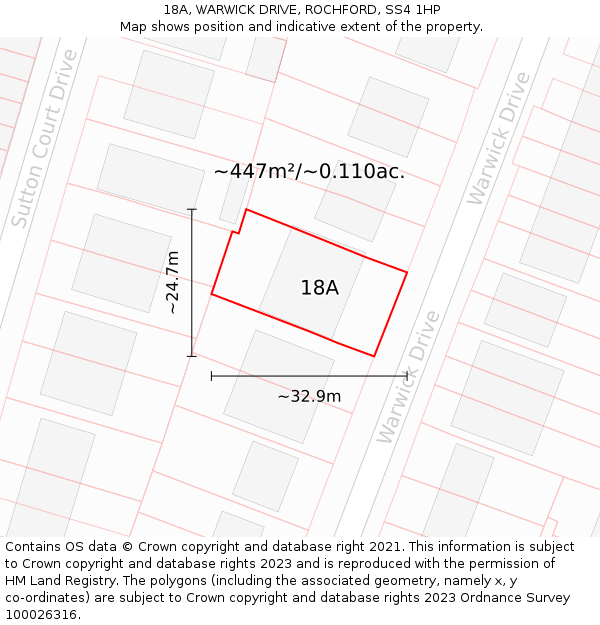 18A, WARWICK DRIVE, ROCHFORD, SS4 1HP: Plot and title map