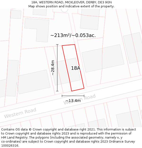 18A, WESTERN ROAD, MICKLEOVER, DERBY, DE3 9GN: Plot and title map
