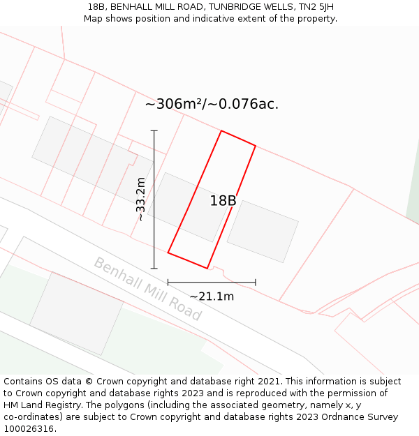 18B, BENHALL MILL ROAD, TUNBRIDGE WELLS, TN2 5JH: Plot and title map
