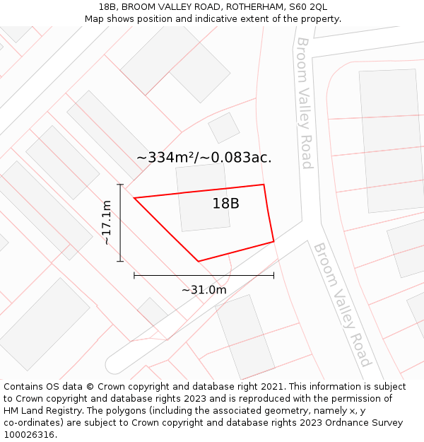 18B, BROOM VALLEY ROAD, ROTHERHAM, S60 2QL: Plot and title map
