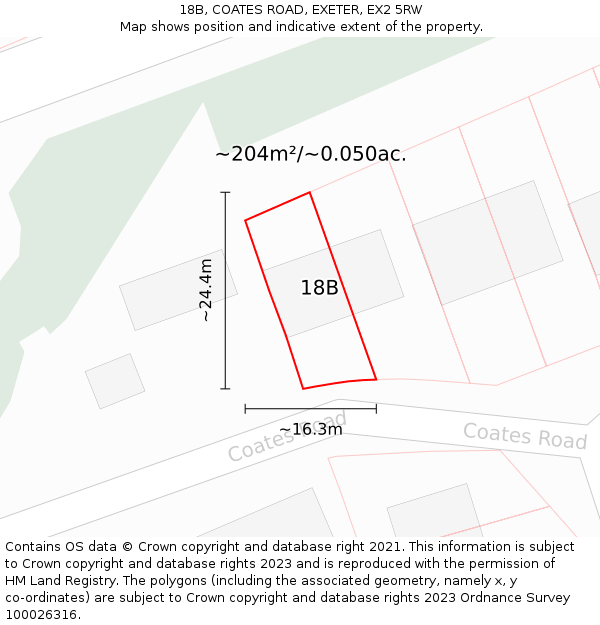 18B, COATES ROAD, EXETER, EX2 5RW: Plot and title map