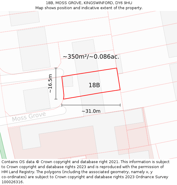 18B, MOSS GROVE, KINGSWINFORD, DY6 9HU: Plot and title map