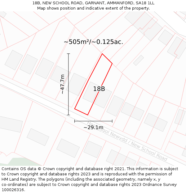18B, NEW SCHOOL ROAD, GARNANT, AMMANFORD, SA18 1LL: Plot and title map