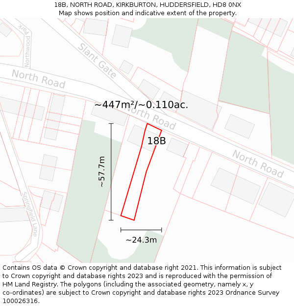 18B, NORTH ROAD, KIRKBURTON, HUDDERSFIELD, HD8 0NX: Plot and title map