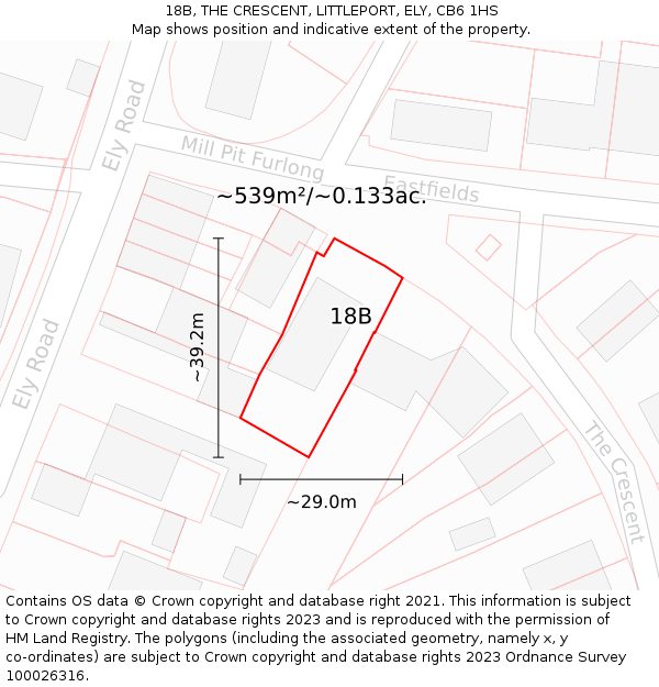 18B, THE CRESCENT, LITTLEPORT, ELY, CB6 1HS: Plot and title map