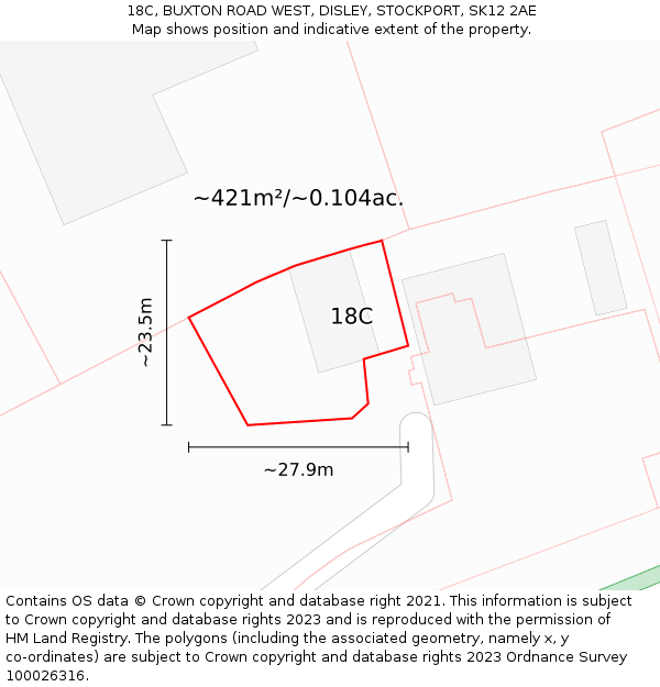 18C, BUXTON ROAD WEST, DISLEY, STOCKPORT, SK12 2AE: Plot and title map
