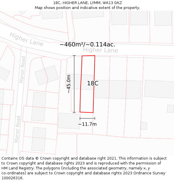 18C, HIGHER LANE, LYMM, WA13 0AZ: Plot and title map