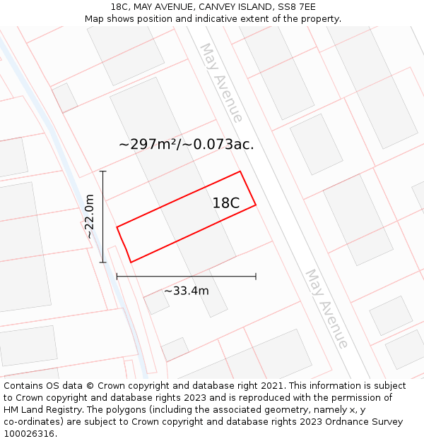 18C, MAY AVENUE, CANVEY ISLAND, SS8 7EE: Plot and title map