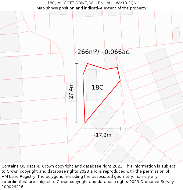 18C, MILCOTE DRIVE, WILLENHALL, WV13 3QN: Plot and title map