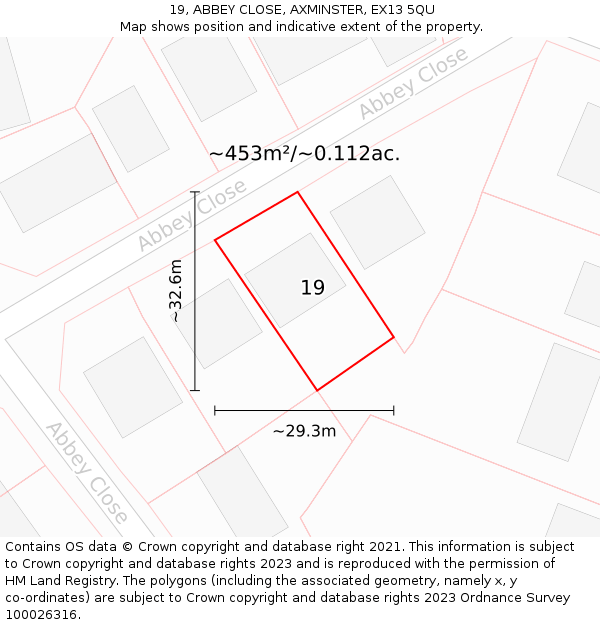 19, ABBEY CLOSE, AXMINSTER, EX13 5QU: Plot and title map