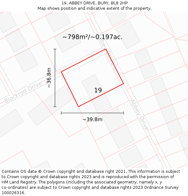 19, ABBEY DRIVE, BURY, BL8 2HP: Plot and title map