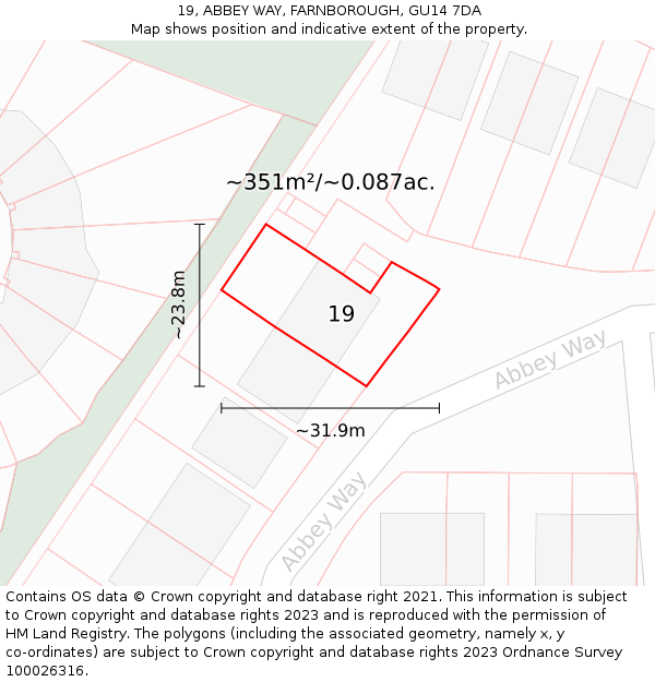 19, ABBEY WAY, FARNBOROUGH, GU14 7DA: Plot and title map