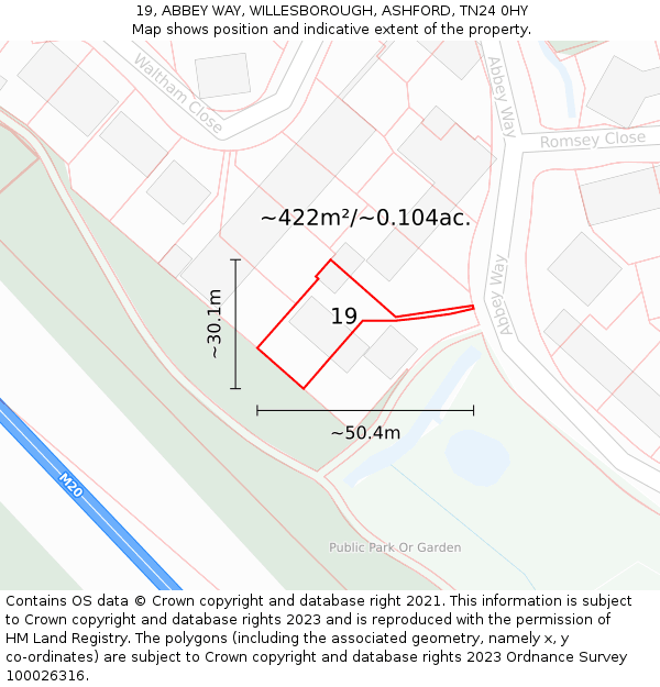 19, ABBEY WAY, WILLESBOROUGH, ASHFORD, TN24 0HY: Plot and title map