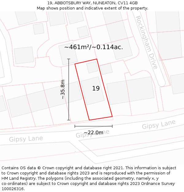 19, ABBOTSBURY WAY, NUNEATON, CV11 4GB: Plot and title map