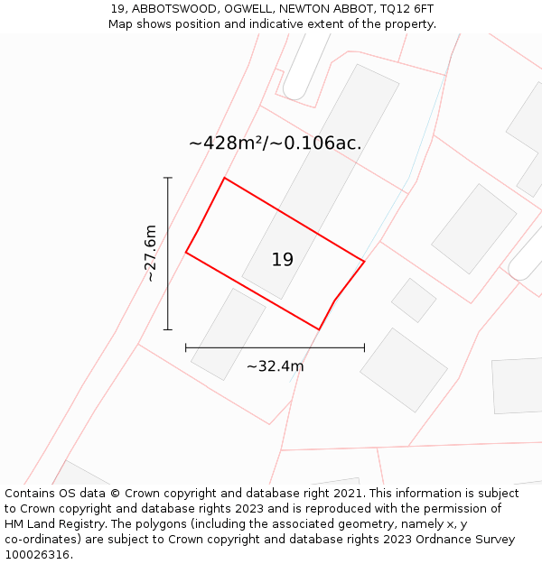 19, ABBOTSWOOD, OGWELL, NEWTON ABBOT, TQ12 6FT: Plot and title map